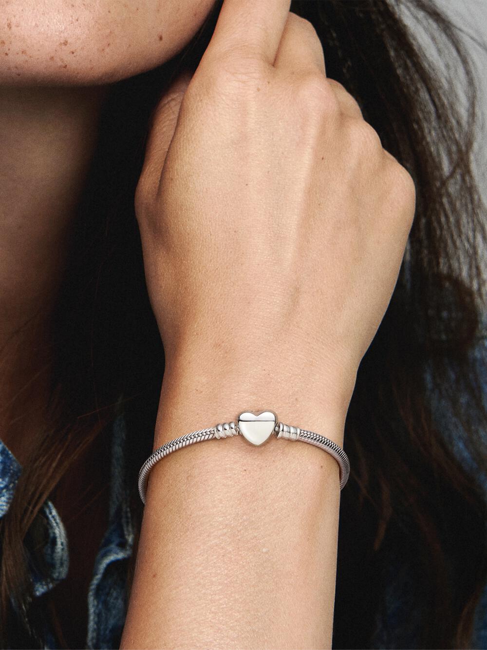 Pandora Moments Engravable Heart Clasp Snake Chain Bracelet