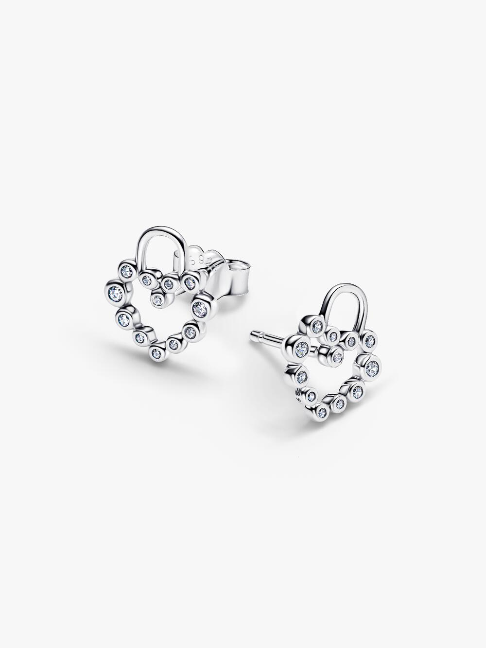 Sparkling Heart Padlock Stud Earrings