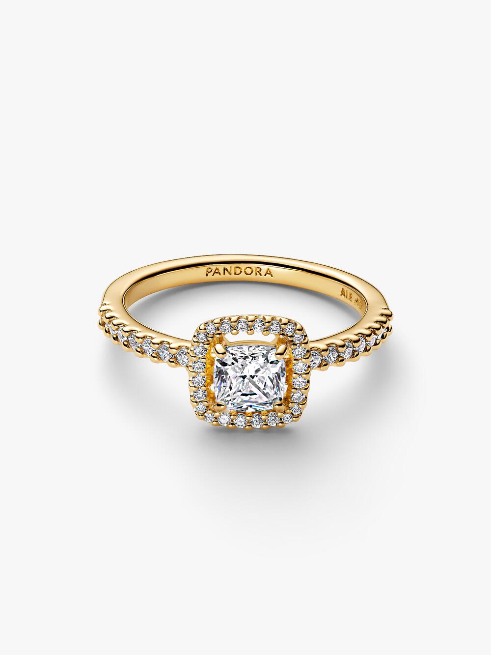 Sparkling Square Clear Halo Ring