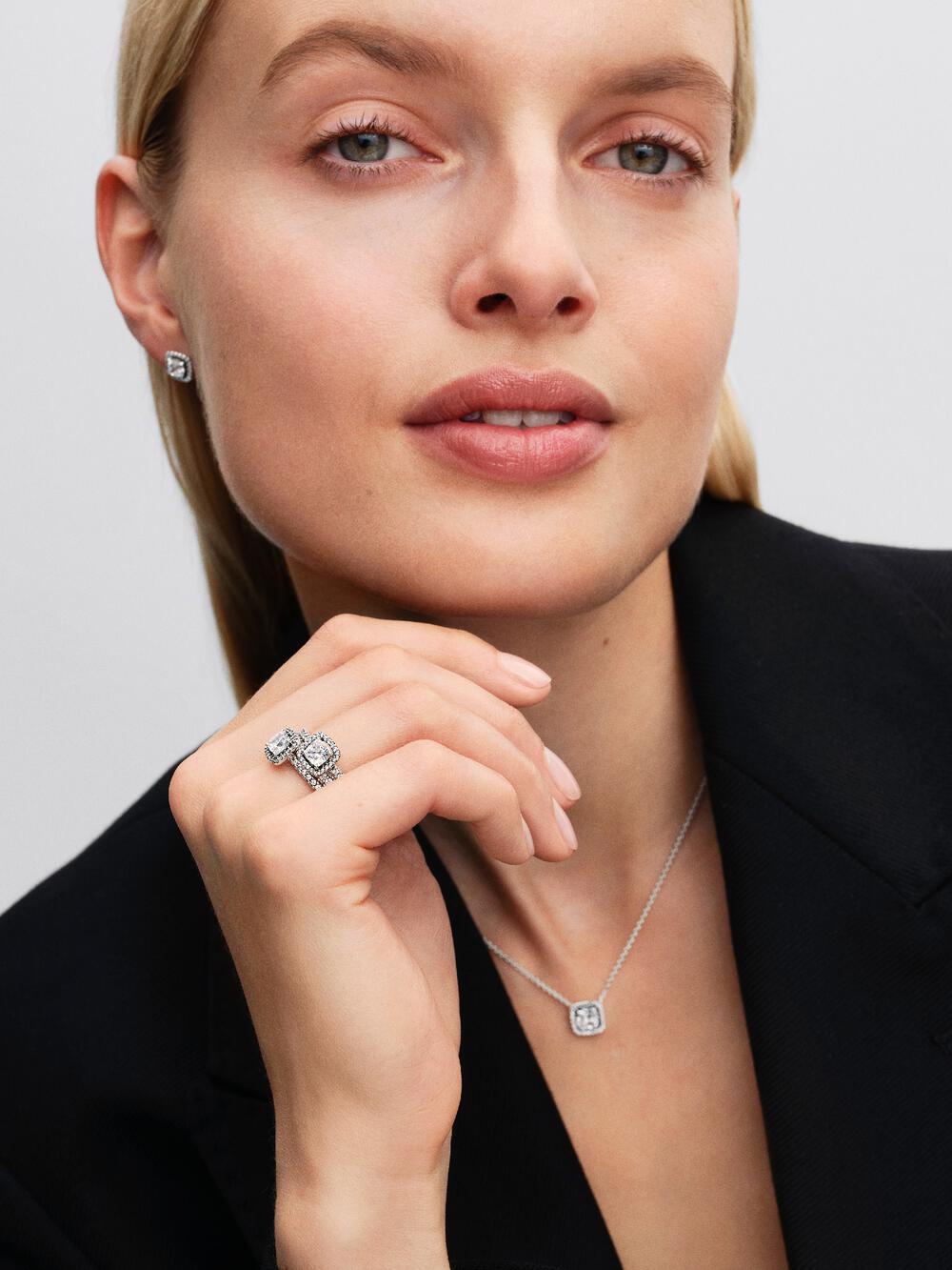 Square Sparkle Halo Ring