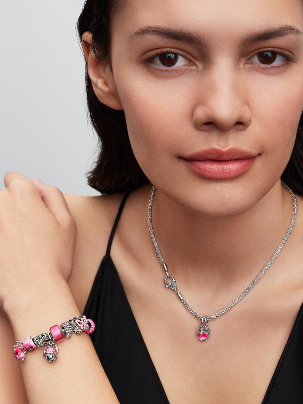 Pavé Clasp Foxtail Chain Charm Bracelet