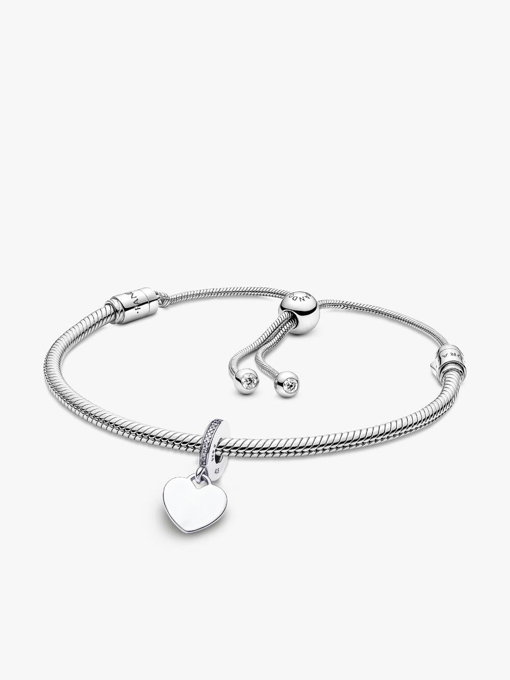 Engravable Heart Tag Dangle Charm Bracelet Set