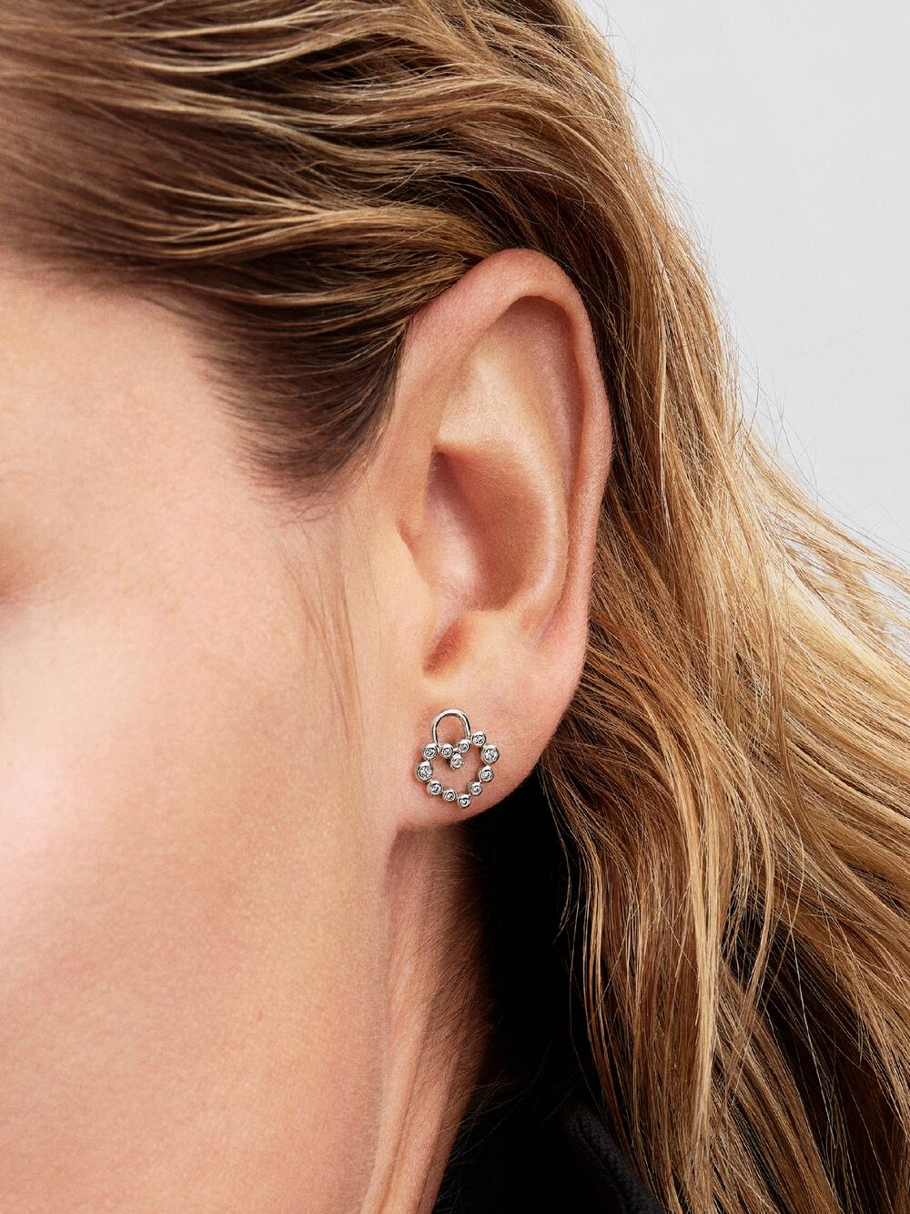 Sparkling Heart Padlock Stud Earrings
