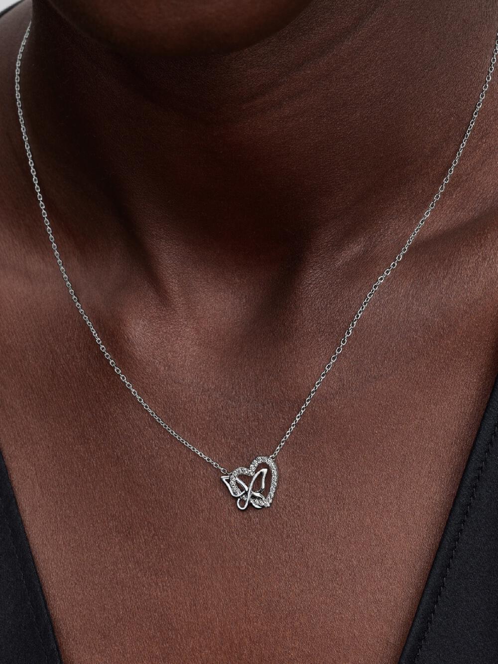 Entwined Heart & Butterfly Pendant Necklace
