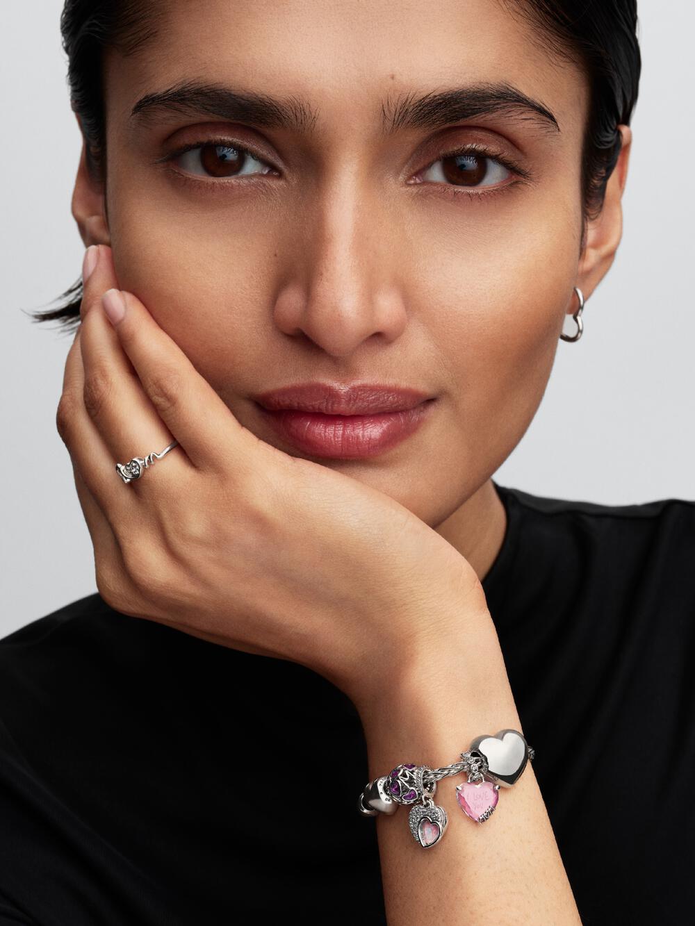 Pavé Clasp Foxtail Chain Charm Bracelet