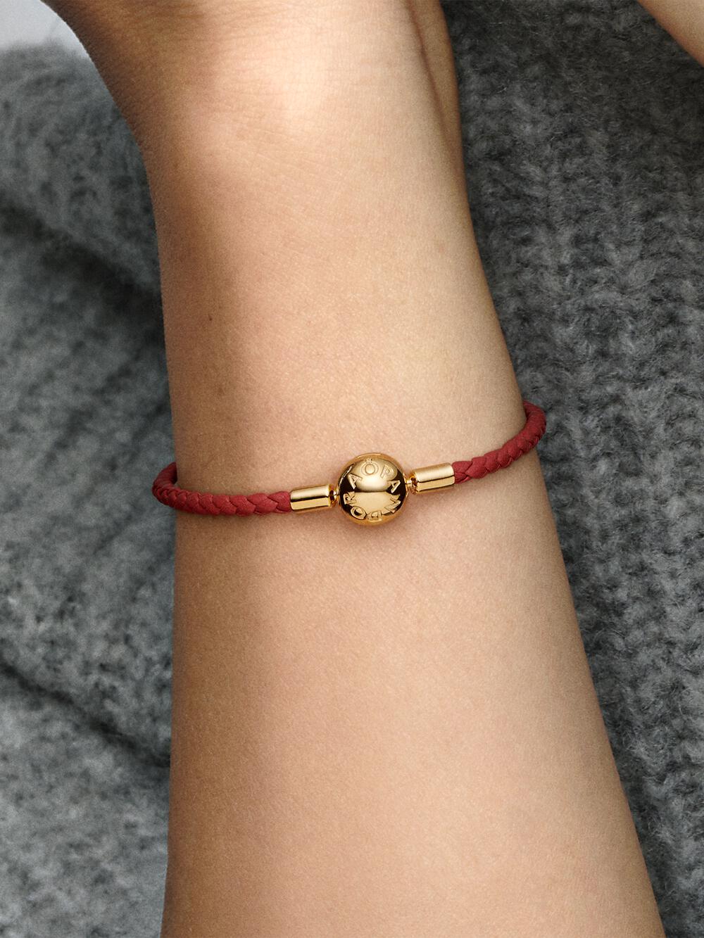 Pandora Moments Red Woven Leather Bracelet