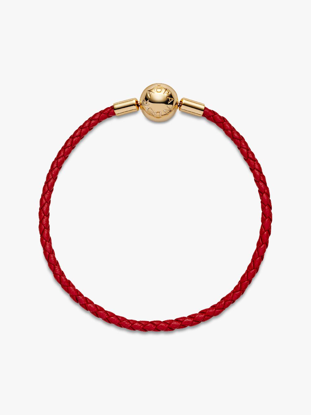 Pandora Moments Red Woven Leather Bracelet