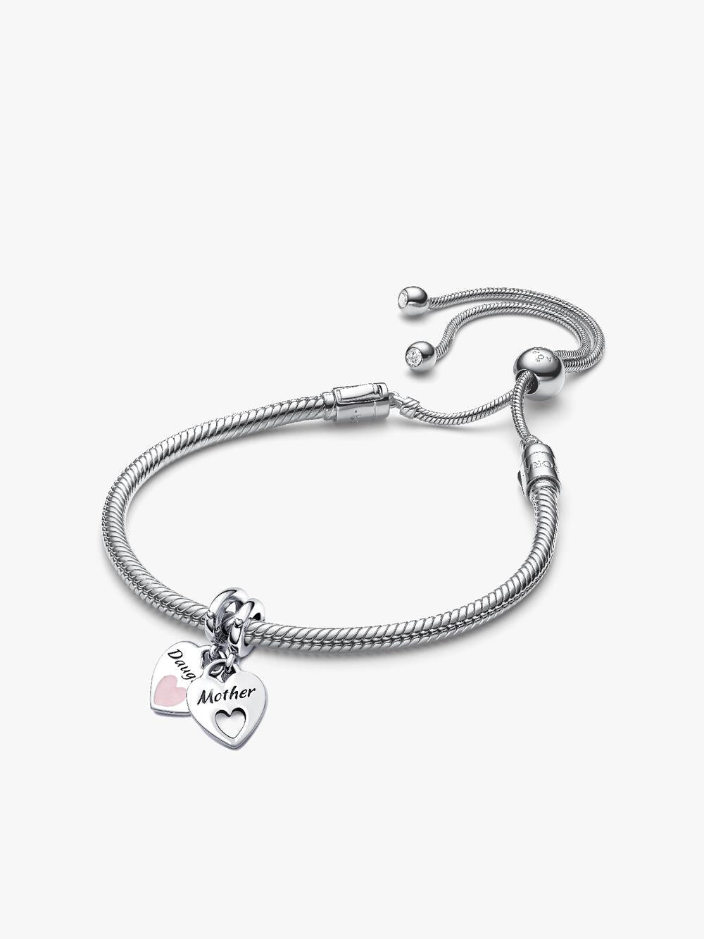 Engravable Heart Tag Dangle Charm Bracelet Set